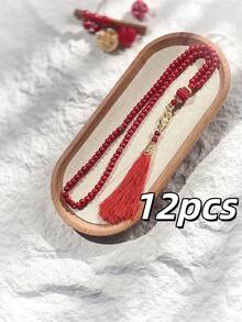 1pc/12pcs Islamic Prayer Beads, 99 Glass Faux Pearl Thread Beads For Muslim Worship And Arabic Praise Bracelet Long Tassel Style, Prayer Chanting Counting, Dual-Use For Daily Wear And Decoration - Multicolor - View 17