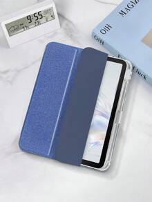 1件深藍色閃粉星空平板保護殼，相容 iPad Mini6/Mini7/10.2/10.5/10.9(Air4-Air8)/11吋/10代/A16機型，防刮防塵螢幕蓋，透明壓克力背殼，三折翻蓋支架，自動休眠/喚醒，內置筆槽 - 深藍 - 查看 5