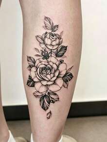 7pcs Herbal Temporary Tattoo Sticker, Black‑White Line Drawing Rose Floral Pattern, Realistic Fake Tattoo Design, Suitable For Daily Wear, Bachelorette Party Favors, Music Festivals, Game Events, Graduation Gifts, Lasts 7‑14 Days - Black - View 4