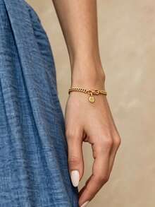 1pc Fashionable Gold Elegant Women's Minimalist Gold Coin Bracelet Accessory, Lucky Fashion Jewelry Delicate Jewelry, Versatile For Daily Commute And Holiday Wear - Gold - View 2
