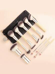 11pcs Makeup Brush Set With PU Storage Bag, Multiple Dual-Head Face Brushes, Dual-Color Gradient Bristles, Skin-Friendly And Non-Irritating, Even Powder Pickup And Low Flying Powder, Convenient Storage And Organization, Suitable For Date Makeup, Business Travel And Touch-Ups - Multicolor - View 3