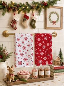2pcs Christmas Minimalist Red & White Polka Dot Snowflake Pattern Kitchen Towels, 40*60cm Soft Microfiber Tea Towels, Suitable For Home Kitchen Restaurant Outdoor Camping Tabletop Cleaning Dish Cloth Hand Towel Accessories, Christmas Theme Kitchen Towels Holiday Gift Giving - Multicolor - View 5