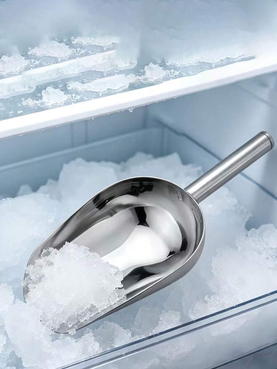 1/2pcs Stainless Steel Ice Scoop Set, Premium Metal Scoops Suitable For Ice Cubes, Coffee Beans, Flour, Candy And Snacks; Durable Kitchen Scoops With Comfortable Grip, Polished Silver Serving Scoops, Suitable For Bar, Kitchen, Party, Buffet And Home Use - Multicolor - View 1
