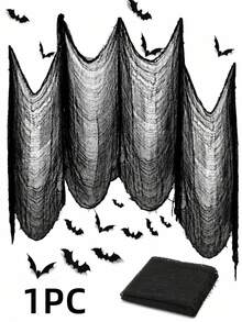 1/3/5pcs Black 76*183cm Halloween Party Decoration Ghost House Gauze DIY Decorative Fabric, Suitable For Creating Halloween Atmosphere - Scary And Eerie Halloween Decor, Suitable For Indoor And Outdoor Parties - Black - View 7