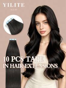 Yilite 18 Inch 10Pcs Natural Black 1B Color Tape In Hair Extensions Human Hair Straight Soft Human Hair Tape In Extensions Skin Weft Tape Ins Extensions For Women - S1B - View 1