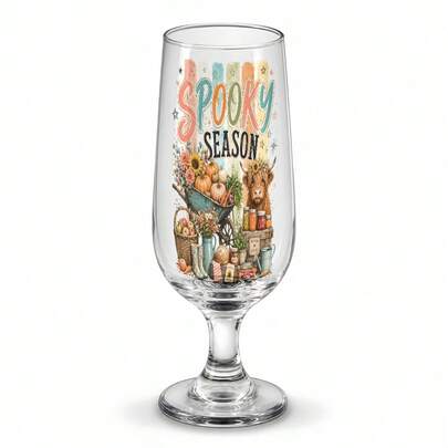 1PC 13.5oz Glass Material Champagne Flute With Cute Highland Cow & Pumpkin Print (Colorful Stripes, Sunflowers), Multi-Festival Holiday Party Drinkware, Perfect For Christmas, Easter, And Halloween Parties. Elegant Glass Cup With Aesthetic Print.