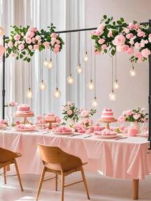 5PCS Pink Plastic Disposable Tablecloths, Light Pink Disposable Rectangular Tablecloths, For Parties, Birthdays, Weddings, Picnics, Home Kitchen Dining Party Table Decorations - Multi-color - View 3