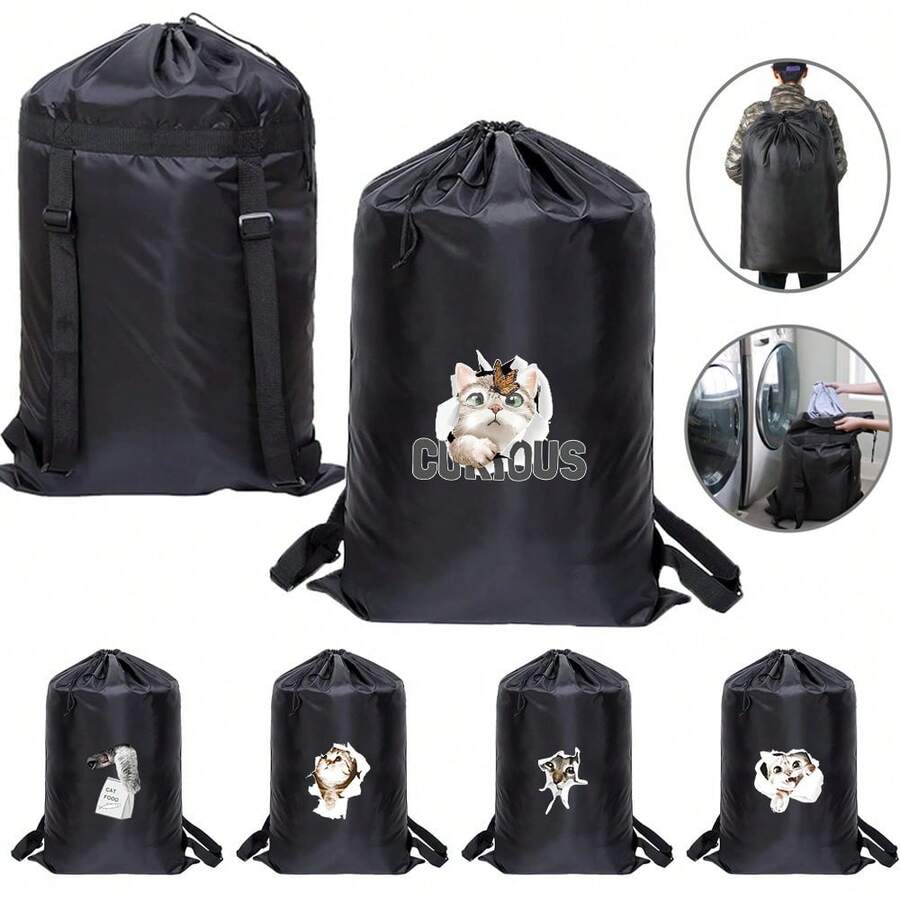 Laundry Bag, Cute Kitten Pattern Printed Oversized Laundry Bag With Drawstring Seal, Suitable For Machine Washing In Universities And Apartments, Is A Must-Have For Christmas Gifts - View 1