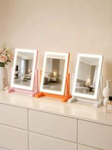 1pc Portable LED Makeup Mirror With Touch Control, 3 Lighting Modes, Rechargeable Battery Powered, Adjustable Brightness - Stylish Design, Suitable For Travel, Vanity Stand, Plastic Material - Tabletop Mirror - View 8
