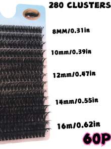 280PCS 60D Russian Fluffy Lash Clusters, D Curl 8-16mm Mixed Length Mink Cluster Lashes, Natural Dense DIY Individual Lashes, Customizable Lengths For Halloween Stage Makeup - D - View 5