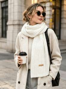 Women's Solid Color Knitted Scarf, Soft Warm Handmade Label Ribbed Collar Scarf, Casual Thickened Winter Daily Cold-Proof Shawl Scarf - Multicolor - View 6