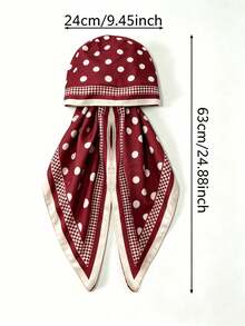 1Pc Muslim Women Polka Dot Pre‑Tied Hijab, Satin Integrated Headscarf, Decorative Border Print Modest Hijab For Daily Prayer Wear - Red - View 4