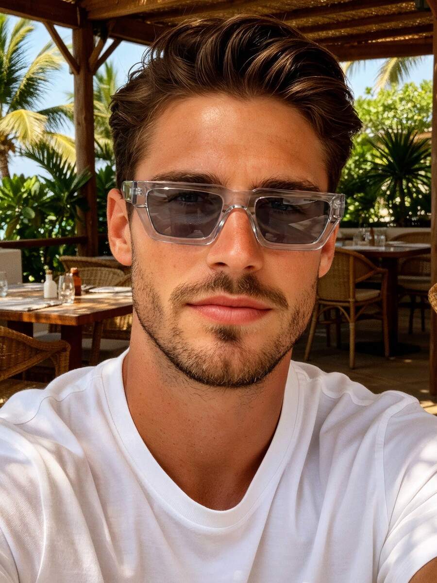1 Pair Men's Fashion Square Sunglasses, Perfect Blend Of Modernity And Classic Style, Suitable For Driving, Outdoor Sports, Travel, Vacation, Daily Life, Fits All Face Shapes. - 1pc Transparent Gray Frame Gray Sheet - View 1