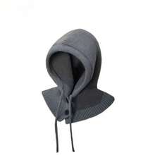 One-Piece Hood & Neck Warmer Set, Drawstring Button Windproof Hood, Suitable For Daily Street Travel Outdoor Cold Weather, Unisex Fashion Headwear - A - View 8