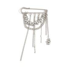 1pc Niche Design Vintage Punk Chain Brooch, Asymmetrical Crushed Stone Tassel Brooch, Cool Street Style Accessory - Silver - View 6
