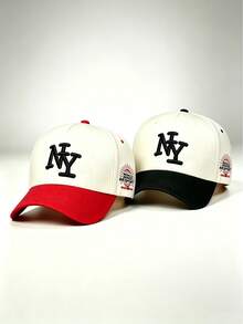 1pc Men NY Letter Embroidered Baseball Cap, Side Print,Color Block Adjustable Snapback Hat, Fashion Casual Sun Hat For Street Travel Hiking Party Outdoor Sports - Multi-color - View 9