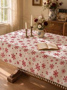 1 pc Taplak Meja Renda Rumbai Motif Kepingan Salju Natal Merah Musim Dingin, Cetak Satu Sisi Bahan Poliester Katun, Dekorasi Rumah Suasana Festival Natal Musim Dingin Persegi Panjang, Kotak, Bulat untuk Meja Makan, Cocok untuk Berbagai Acara termasuk Aktivitas Keluarga Harian, Pesta Ulang Tahun, Pertemuan Hari Raya, Dekorasi Meja Restoran - MultiWarna - View 8