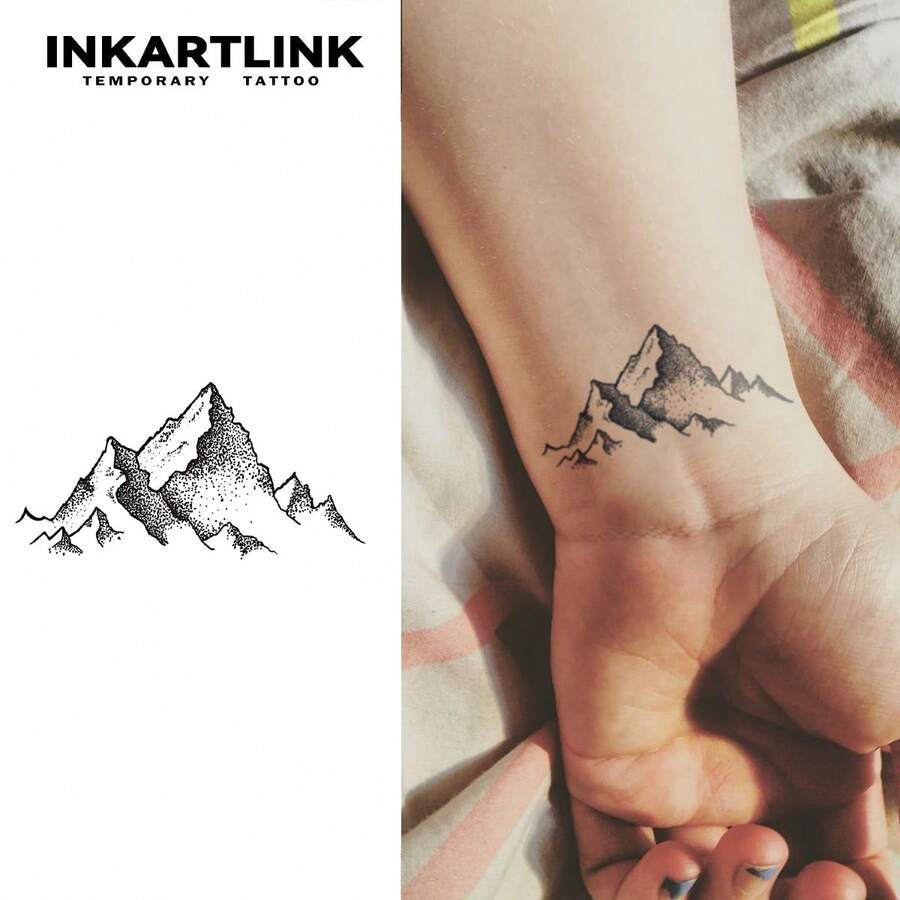 INKARTLINK 1PC Quiet Black & White Mountain Peak Temporary Tattoo Sticker, Waterproof Body Art Tattoo Sticker, Lasts 2-5 Days, Water Transfer Color Tattoo Sticker, Suitable For Men & Women, Essential For People, Party Essential Decoration, Holiday Celebration Body Decoration