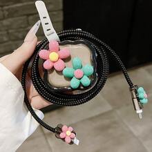 5Pcs Set UK Plug 20W Fast Charger Protective Case & Data Cable Protector Sleeve, Cute Bee & Floral Design, Ideal Holiday Gift For Boyfriend Girlfriend, Compatible With IPhone Charger - Multicolor - View 11
