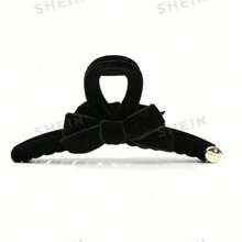 1pc Women's Black Flocked Double-Sided Bow & Letter Cross Hair Clip, Fashionable Minimalist Daily Accessory, Suitable For Everyday Use - Black - View 2