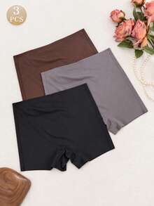 3PCS Plus Size Women's High Waist Seamless Boyshorts Soft Stretch Panties Comfortable Shorts Anti Chafing Underwear Outfits Fall Clothes For Women - Multicolor - View 9