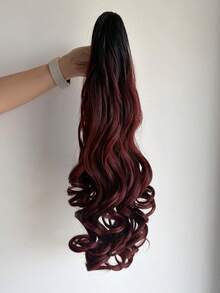 24 Inch Long Body Wave Heat Resistant Synthetic Ponytail Hair Scrunchie For Women, Daily Use, Summer Vacation Style & Valentine's Day Outfit Inspo - Burgundy - View 3