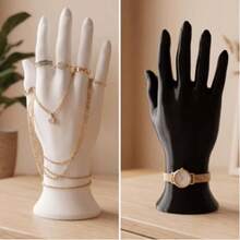 1pc Artistic Hand Jewelry Display Stand, Multi-Purpose Jewelry Storage Rack With Stable Base Design, Black & White, Gift Choice, Desktop Necklace Ring Watch Display Ornament - Multicolor - View 2