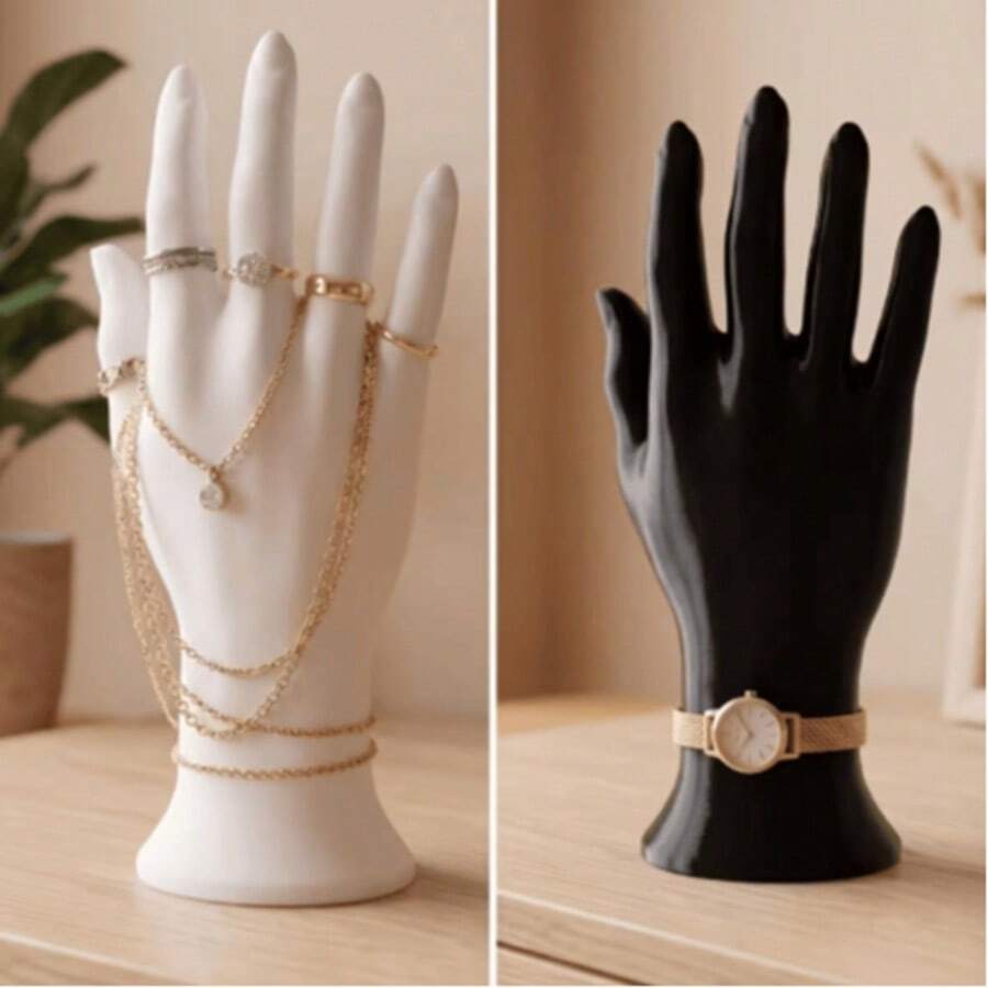 1pc Artistic Hand Jewelry Display Stand, Multi-Purpose Jewelry Storage Rack With Stable Base Design, Black & White, Gift Choice, Desktop Necklace Ring Watch Display Ornament