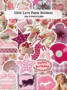 50pcs Girls Love Poem Sticker For Laptops, Skateboards, Guitars, Helmets, Holiday Parties, Classroom Diy Decorations, And As Holiday Gifts For Good Friends. - A - View 1