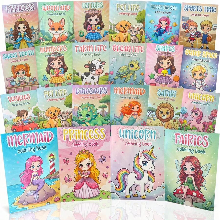1/6/10/20pcs Mini Coloring Books For Kids Ages 4-8, Cute Toddler Coloring Book Set With Simple Designs, Fun Educational Activity Books For Boys & Girls, Travel Toys, Party Favors, Birthday Gifts - Multicolor - View 1