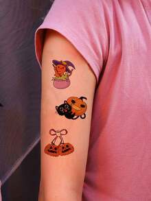 30pcs Waterproof Pumpkin Temporary Tattoo Stickers, Bat, Ghost Temporary Tattoos, Suitable For Halloween Party, Fake Tattoos For Hand, Face, Body Art - Multicolor - View 3