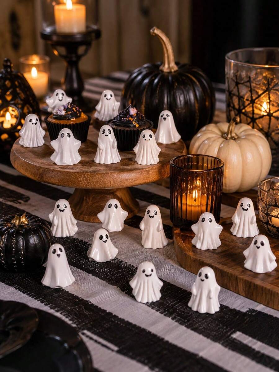 50pcs Halloween Mini White Ghost Decorations, Random Cute Ghost ...