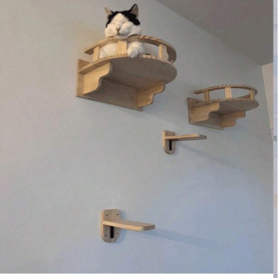 Wooden Wall-Mounted Cat Climbing Tree Pet Toy Climbing Frame Cat Jump Platform Perch Combination Cat Bed Steps Cat Hammock - one-size - View 1