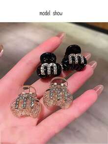 6pcs Mini Claw Clips, Rhinestone Inlaid, Practical & Beautiful, Exquisite Versatile Hair Clips, M Letter Minimalist Fashion Hair Accessories - Multicolor - View 3