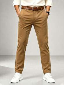 Men's Vintage Corduroy Suit Pants, Old Money Style Casual Trousers, Suitable For Workplace And Street Wear - Khaki - View 1