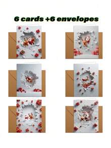 12pcs Christmas Wall Hole Santa Claus Reindeer Greeting Cards (6pcs) With Envelopes (6pcs) Family Friends Message Cards Humorous Christmas Cards Colorful Holiday Art Creative Christmas Cards - A - View 11