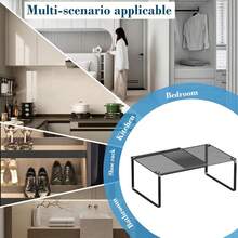 Expandable Metal Cabinet Shelf Organiser, Adjustable Stackable Storage Rack, Heavy Duty Mesh Countertop Shelf For Kitchen, Wardrobe, Cupboard, Pantry & Bathroom Storage - Black - View 8
