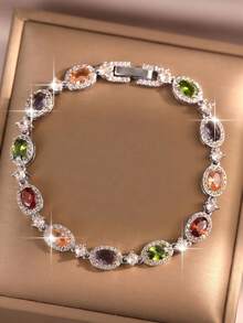 1 buah Gelang Wanita Elegan Berwarna-warni dengan Batu Zirkonia Kubik Bulat yang Indah, Perhiasan Pasangan Berlapis Emas Aneka Warna, Aksesori Serbaguna untuk Pesta dan Pemakaian Sehari-hari, Hadiah Ulang Tahun/Ulang Tahun Pernikahan untuk Pacar/Pasangan - Gelang - View 1