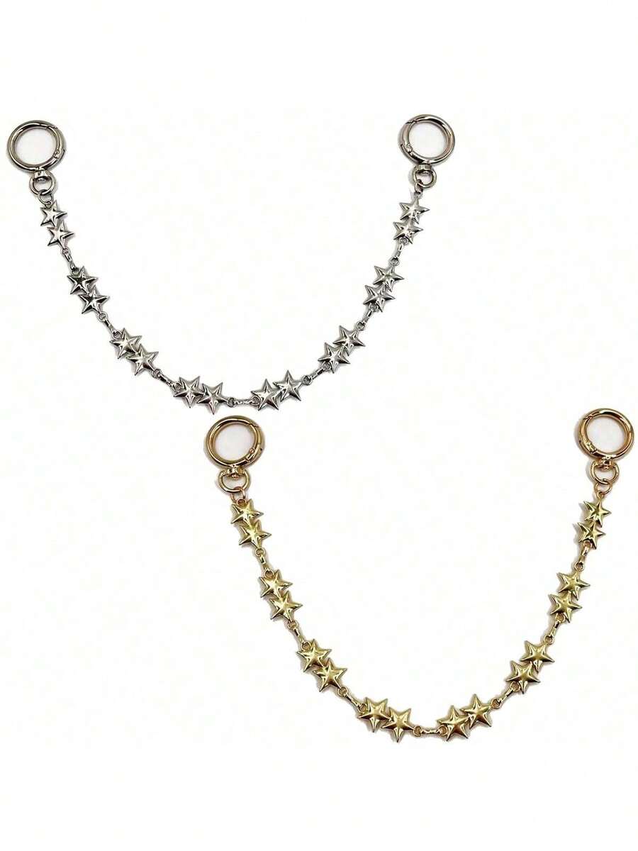 1pc Vintage Star Coin Tassel Bag Chain, Silver Boho Style Purse Decor Chain, Detachable Clasp Shoulder Bag Accessory Charm - Multicolor - View 1