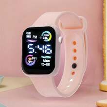 6/1pc Fashion Women's Square Luminous Digital Watch With Butterfly Decor 5-Piece Set, Necklace, Ring, Earrings, Bracelet, Perfect As A Gift And Daily Wear Accessory (Gift Box Not Included) - Pink - View 4