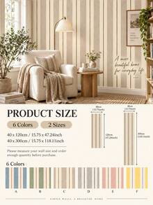 SUPSTICKER 1PC Vintage Stripe Half Wall Sticker Peel And Stick Removable DIY PVC Wall Decor For Living Room Bedroom Home Interior - 1PC - View 3