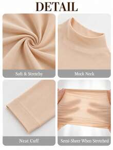 Women's Ultra-Thin Warm High Neck Long Sleeve Base Layer, Second Skin Soft Elastic Lightweight, Autumn/Winter Warm Inner Layer Top - Apricot - View 6