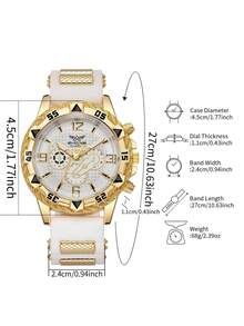 Men's Silicone Watch Classic Fashion Three-Eye Digital Scale Dial Handsome Sports Quartz Wristwatch, Gift For Boyfriend Watch (1pc/Set) Not Including Watch Box - White - View 3