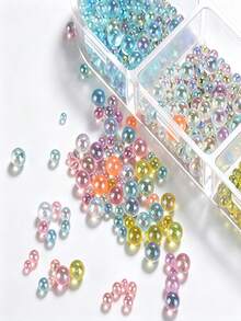6 Grids Mixed Colorful Aurora Mermaid Beads Nail Charms Pink Blue Mini Round Pearl Bubble Beads Rhinestones DIY Winter Christmas Nails Decoration - Multicolor - View 4