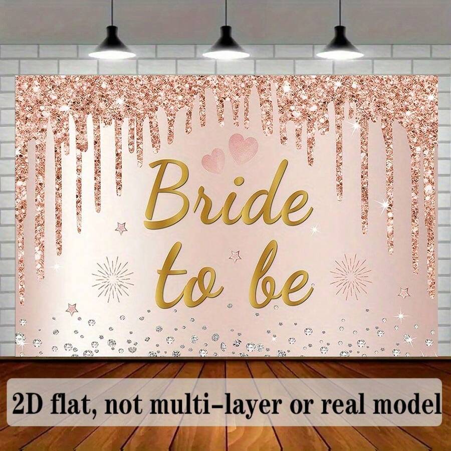 Banner Datar 2D Bertema Pengantin Champagne - Latar Belakang Pesta Poliester, Cocok untuk Calon Pengantin, Dekorasi Meja Pernikahan dan Kue