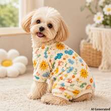 Opjoys 1pc Cute Hand-Drawn Sun Expression Rainbow Print Dog Jumpsuit, Skin-Friendly Knitted, Warm Belly Protection Anti-Shedding, Suitable For Small And Medium Dogs, Bichon, Teddy - White - View 4