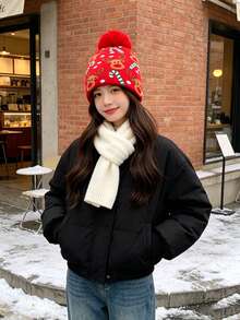 1pc Christmas Knitted Beanie, Warm Versatile Casual Winter Hat, Suitable For Outdoor, Streetwear And Travel - Red - View 4
