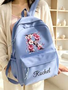 Ransel Perjalanan Fashion Kustom, Ransel Alfabet 26 Huruf yang Dipersonalisasi, Ransel Kasual Warna Polos Nilon yang Dipersonalisasi - MultiWarna - View 3
