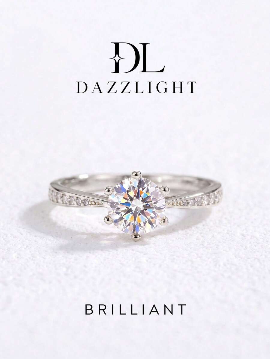 1pc Moissanite Ring Classic Style 0.5ct 6-Prong Single Diamond Ring, Suitable For Women Engagement And Daily Wear