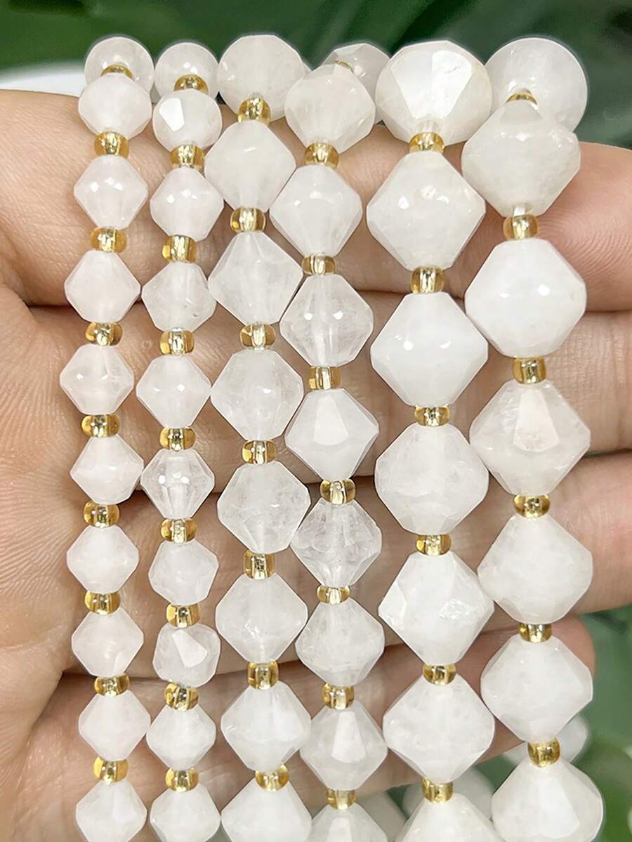 1串 6/8/10MM 天然石金字塔形白色翡翠隔珠，珠飾手工DIY手鍊配件 - 白色 - 查看 1